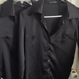 TWO Xs SHEIN Black Satin Button-Down Blouse Long Sleeve